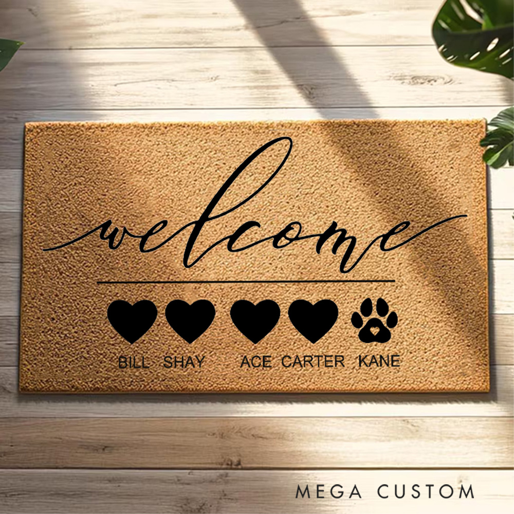 Personalized Welcome Doormat Custom Heart And Paw Doormat A Warm Housewarming Gift for Families And Their Furry Friends First Home Gift Christmas Gift