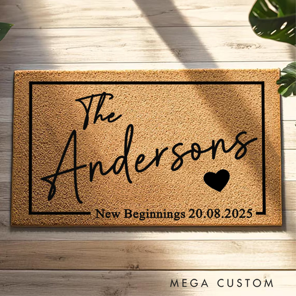 Personalized New Beginnings Welcome Mat Custom Door Mat With Family Name New Home Gift Housewarming Wedding Gift for Couples Christmas Gift