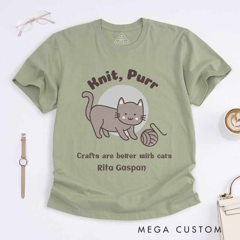 Personalized Funny Knitter Cat Classic T-Shirts Knitting T-Shirt Crafting Shirt Knitter Shirts Crafter Tee