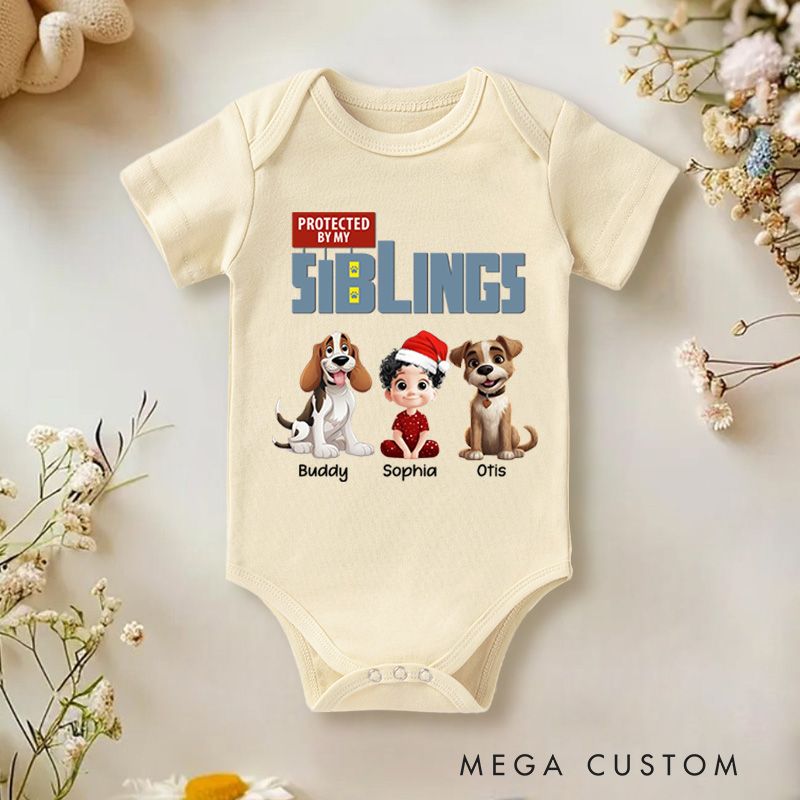 Personalized Protected By My Siblings Baby Bodysuit