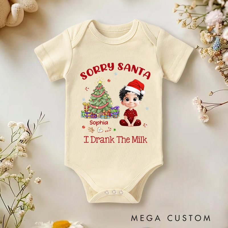 Personalized Cute Cartoon Character Christmas Tree Baby Bodysuit with Name Christmas Baby Shower Gift for Baby