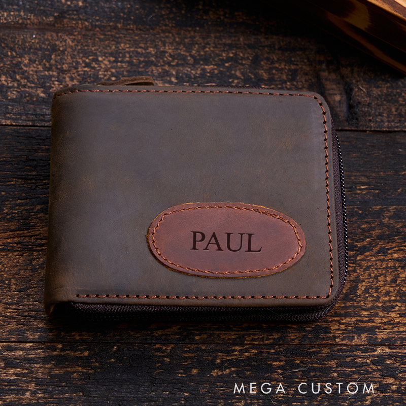 Personalized Leather Wallet Engraved Crazy Horse Wallet Custom Wallet for Him Birthday Gift for Him Anniversary Gift for Men Boyfriend Gift Dad Gift Husband Gift