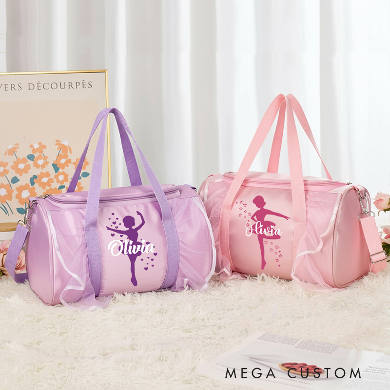 Personalized Ballet Silhouette Dance Bag for Girls Name Duffle Bag Pink Ballet Dance Bag Gymnastic Cheer Girls Christmas Gifts Back To School Gifts