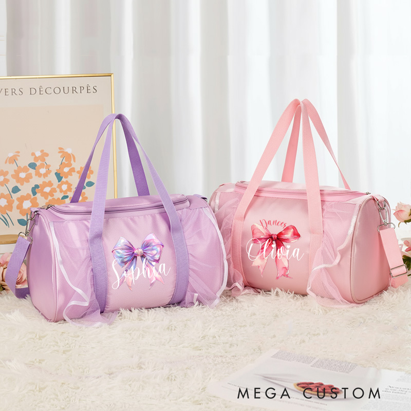 Personalized Watercolor Bow Tie Dance Bag for Girls Name Duffle Bag Pink Ballet Dance Bag Gymnastic Cheer Girls Christmas Gifts Back To School Gift