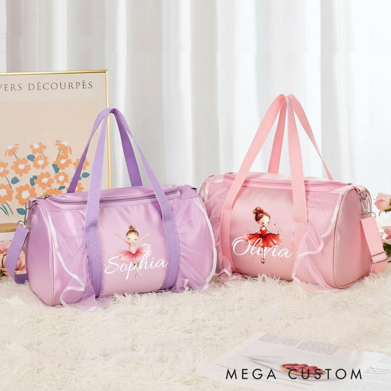 Personalized Ballerina Girl Dance Bag for Girls Name Duffle Bag Pink Ballet Dance Bag Gymnastic Cheer Girls Christmas Gifts Back To School Gifts