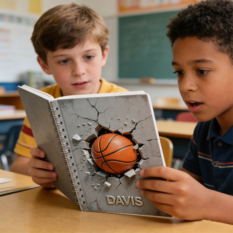 Personalized Basketball Sports Broken Effect Notebook with Custom Name for Basketball Fans or Students