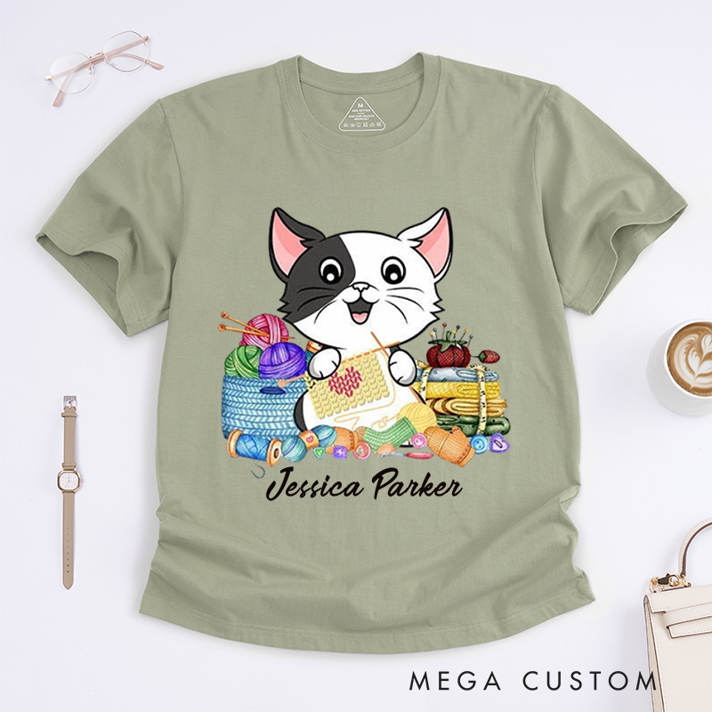 Personalized I Love Knitting And Cat Classic T-Shirts Knit Gift Knitting Gift Knitter Gift Love To Knit Love Knitting Knit Lover