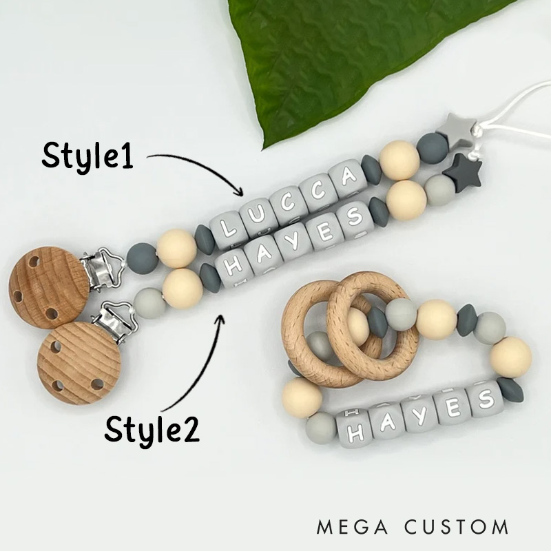 Personalized Baby Name Bead Soother Holders Pacifiers and Clips Gift for New Baby