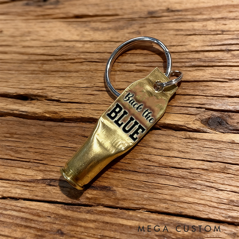 Personalized Bullet Shell Keychain with Back the Blue Engraving Gift
