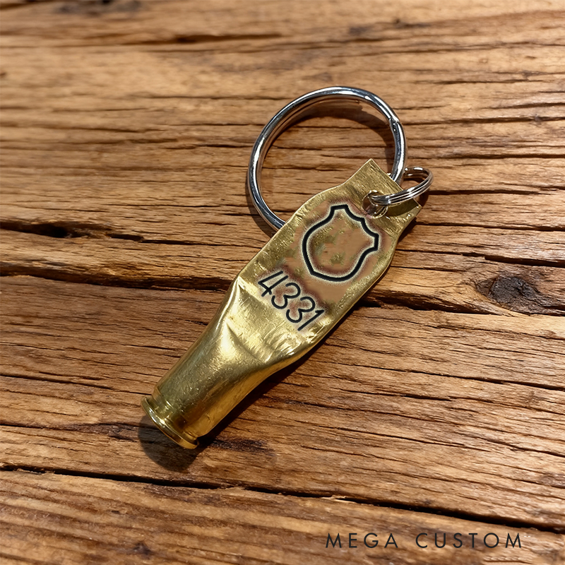 Personalized Bullet Shell Keychain with Badge Design and Custom Number