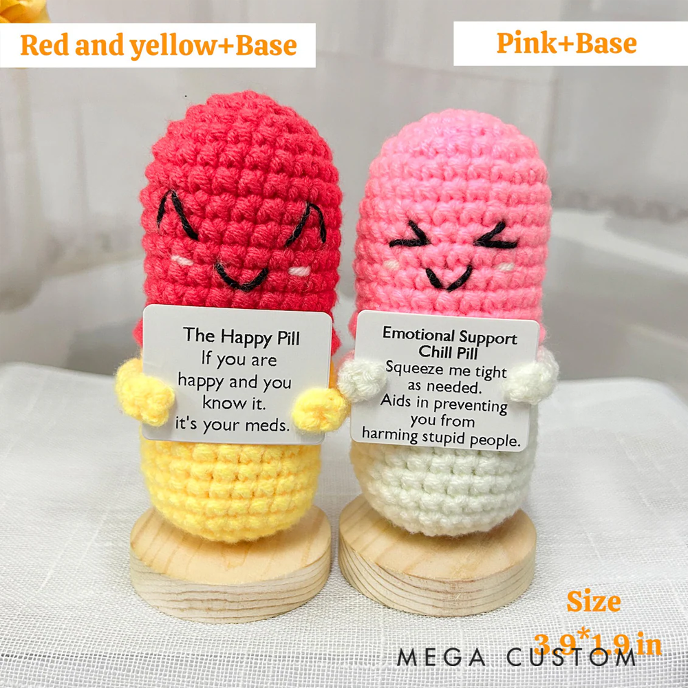 Personalized Crocheted Emotional Support Chill Pill Cute Stress Reliever Gift 