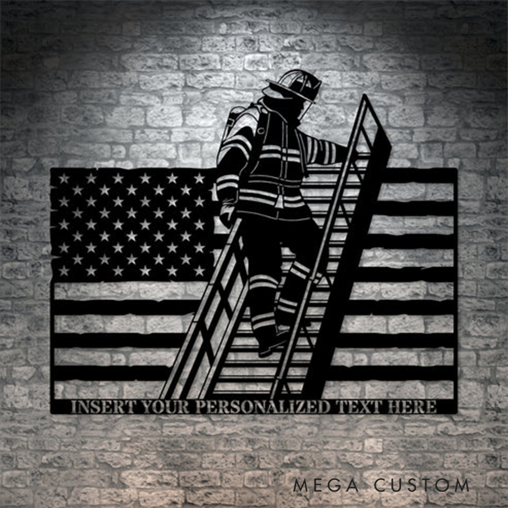 Personalized Firefighter Wall Art Gift Custom Metal Flag Design Gift
