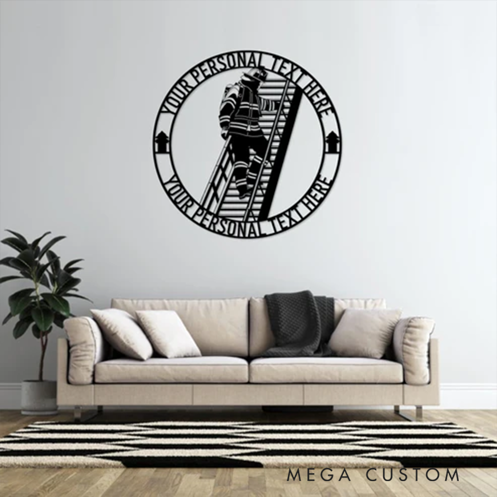 Personalized Firefighter Wall Art Gift Custom Round Metal Design
