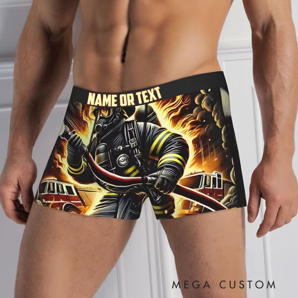 Personalized Firefighter Men's Boxer Briefs Custom Name and Heroic Design Firefighter Gift