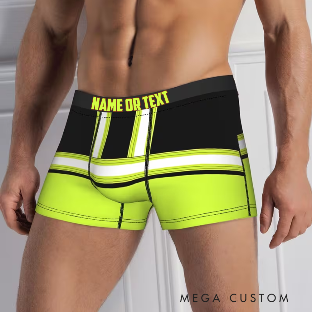Personalized Firefighter Men's Boxer Briefs Custom Name and Reflective Gear Design Firefighter Gift