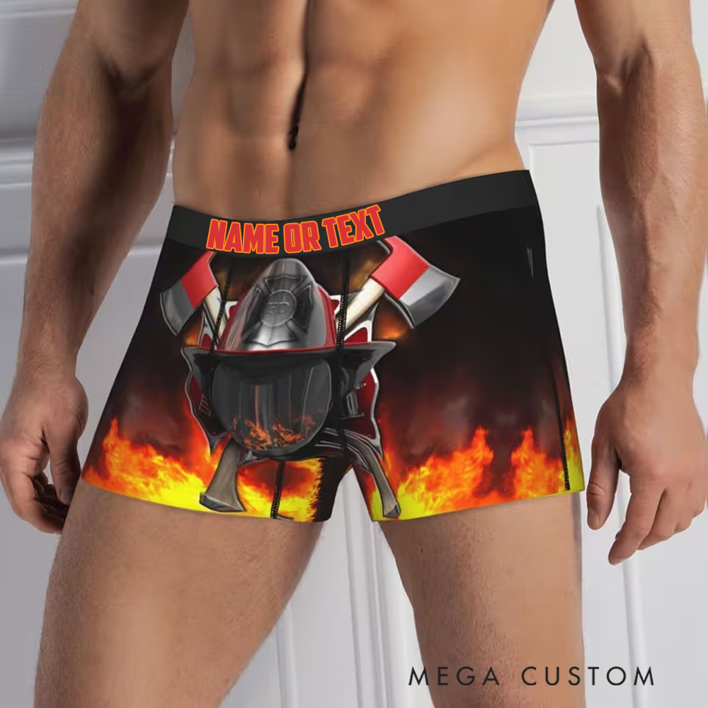 Personalized Firefighter Men's Boxer Briefs Custom Name and Flame Design Firefighter Gift