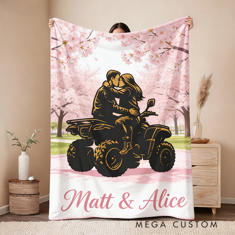Personalized ATV Couple Blanket Custom Sunset Design for Racing Enthusiasts
