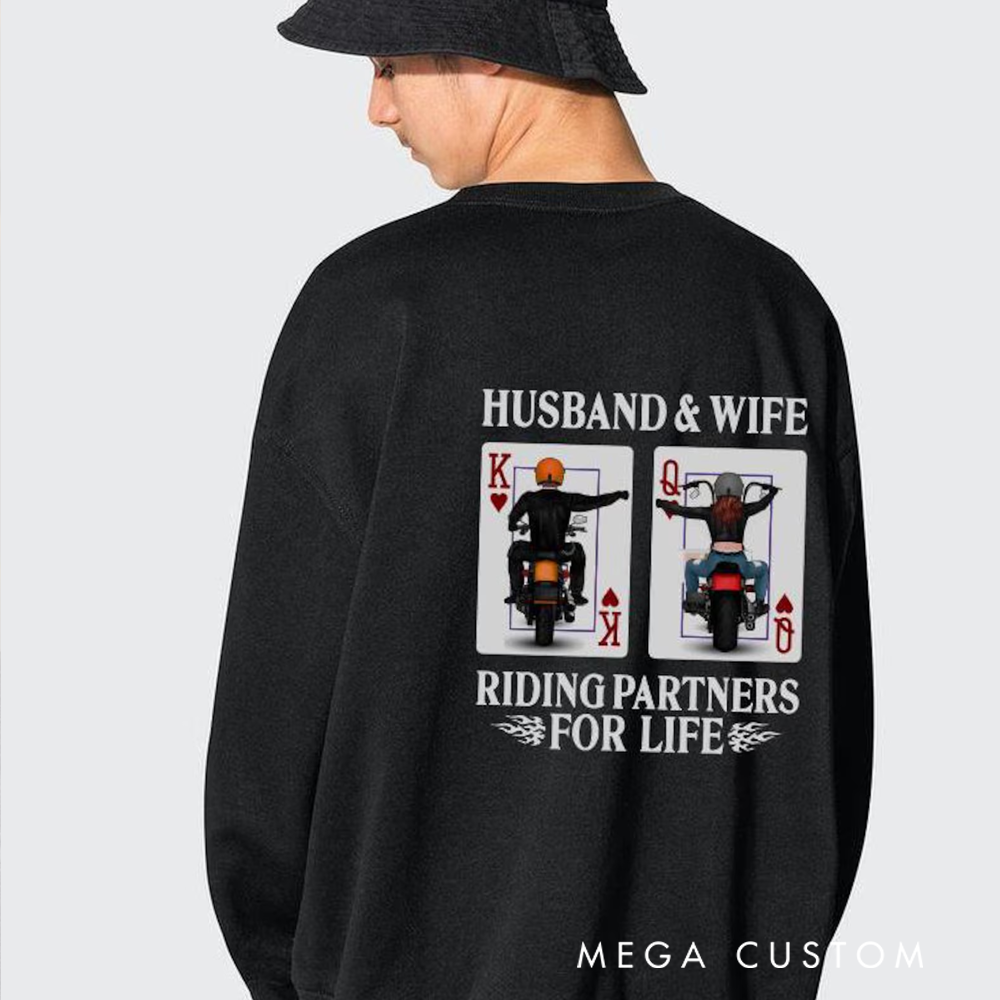 Personalized Husband & Wife Hoodies Riding Partners for Life Gift for Biker