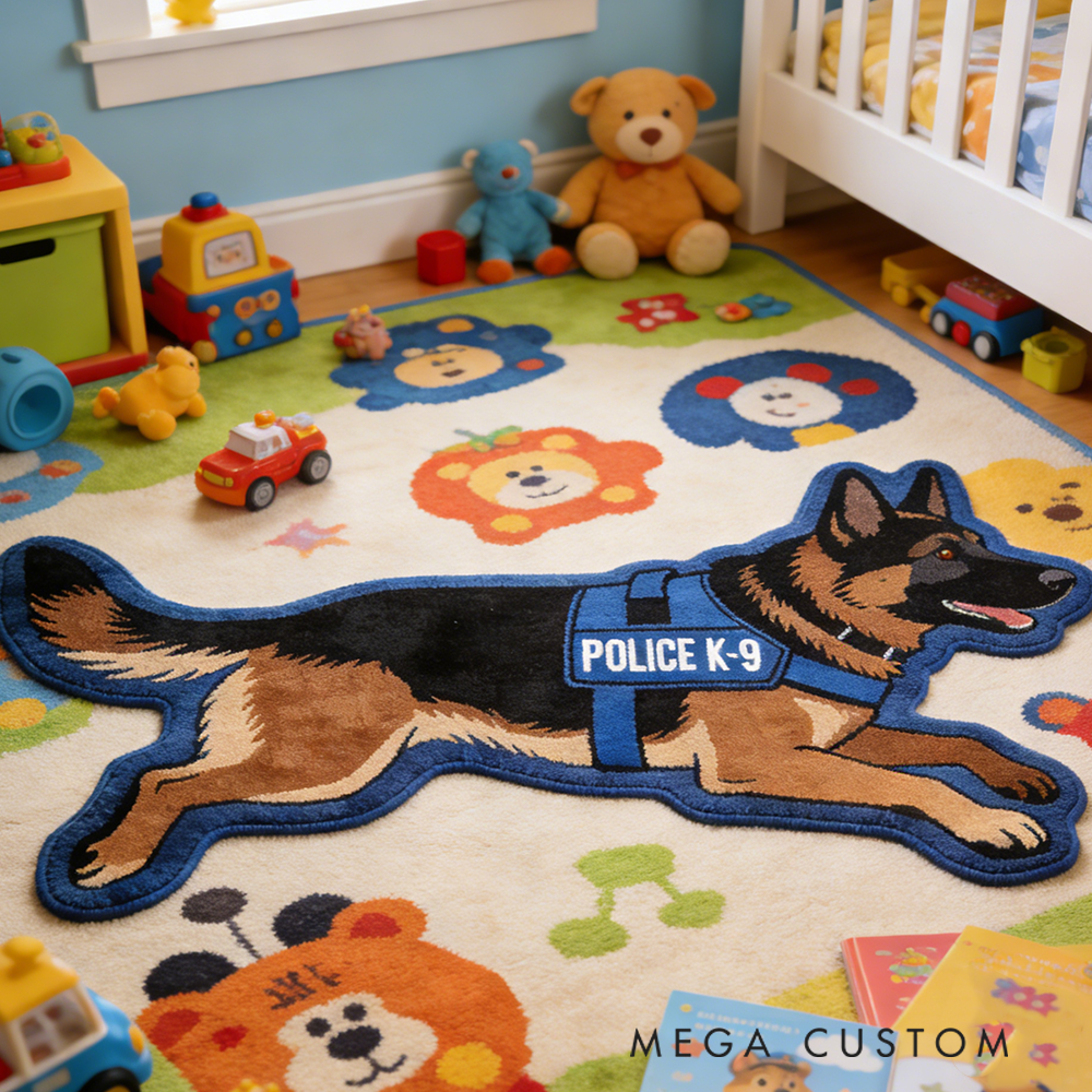 Personalized Police K9 Rug Faux Sheepskin Dog Shaped Doormat Gift