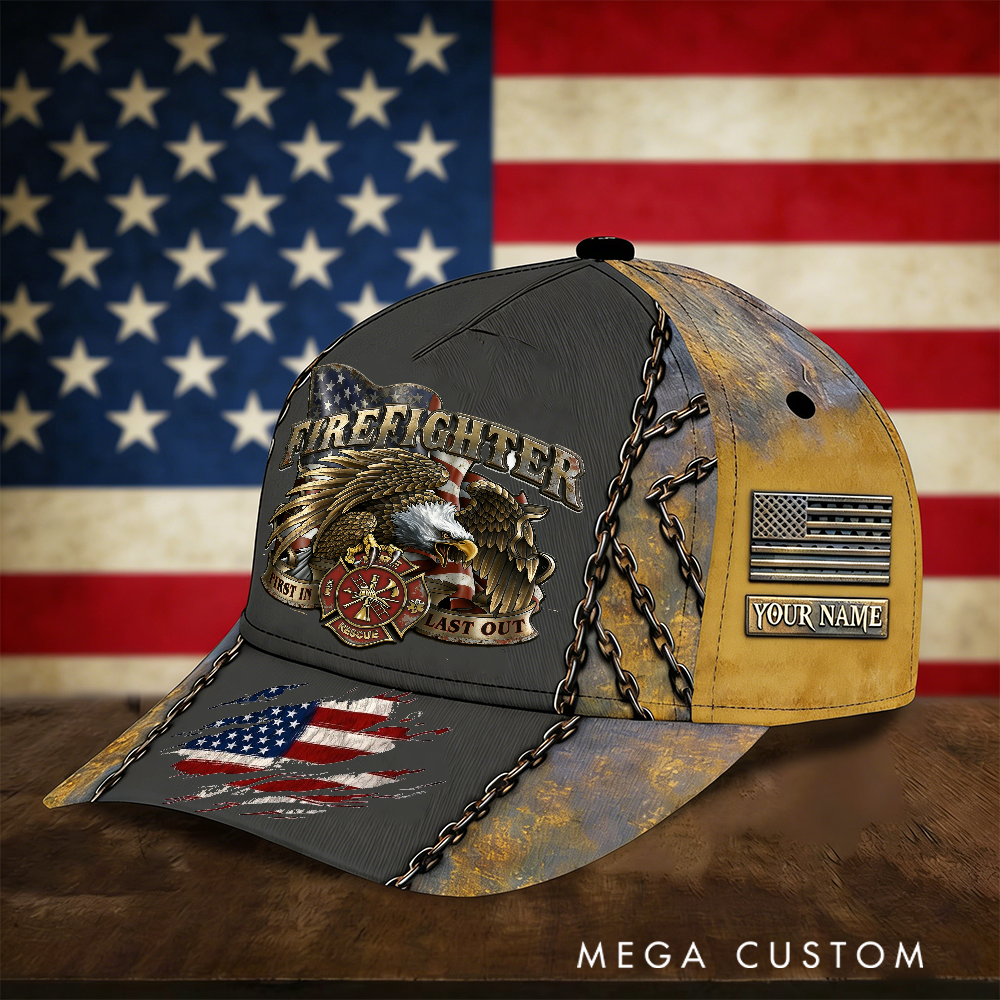 Personalized Firefighter Full Print Cap First In Last Out Design Design Firefighter Gifts