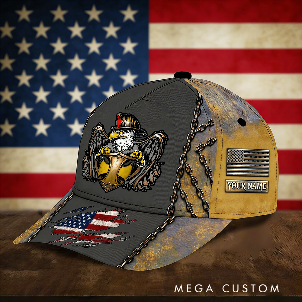 Personalized Firefighter Full Print Cap Eagle and Shield Design Firefighter Gifts