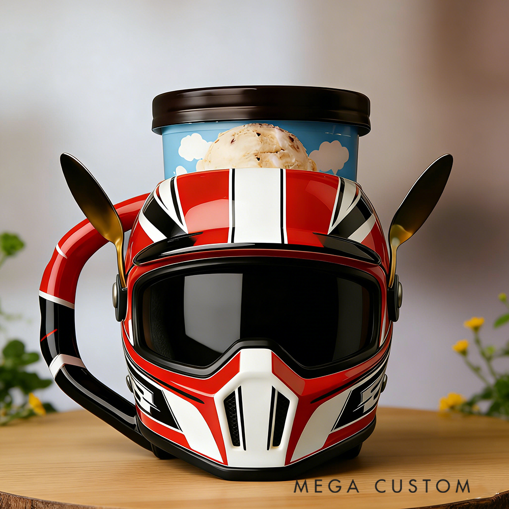 Personalized Motorcycle Helmet Ice Cream Holder Unique Pint Cup for Car Lovers and Ice Cream Fans
