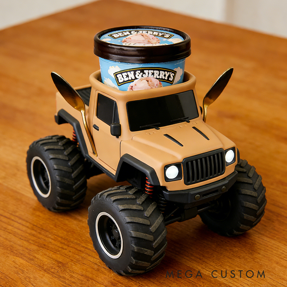 Personalized Monster Truck Ice Cream Holder Fun and Creative Pint Cup Design Car Lovers and Ice Cream Fans
