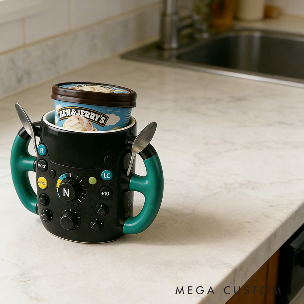 Personalized Racing Steering Wheel Ice Cream Pint Cup Holder Custom Gift for Motorsports Fans Car Lovers