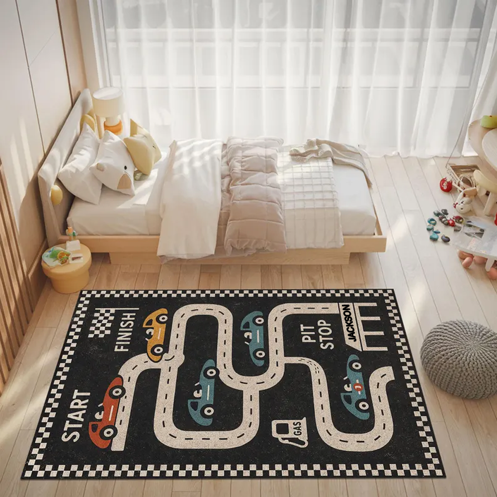 Personalized Racing Themed Plush Rug Soft Play Mat for  Kids Car Enthusiasts