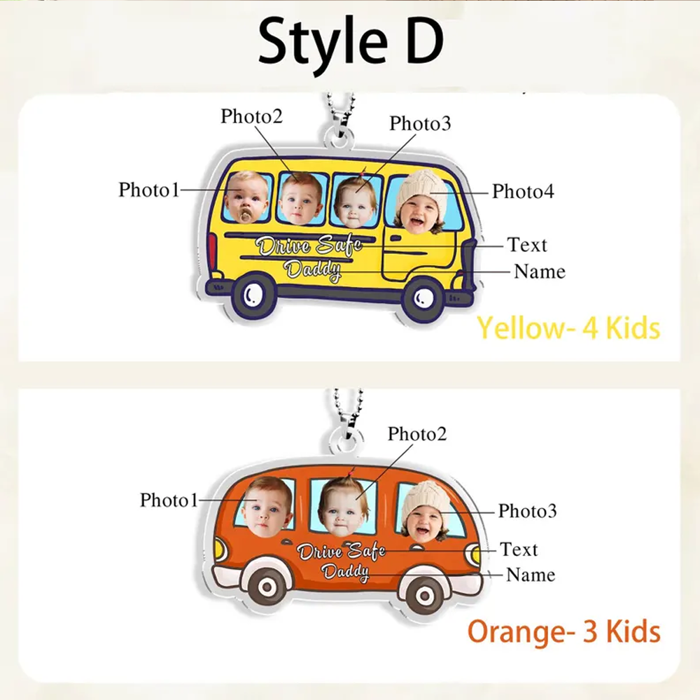 Personalized Car-Shaped Photo Keychain Drive Safe Hanging Ornament