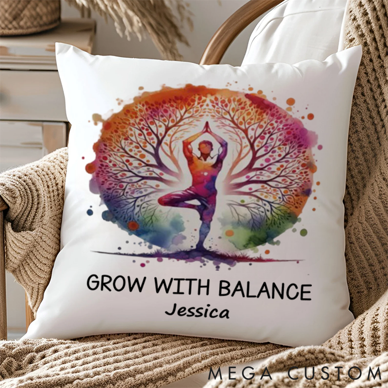 Personalized Yoga Pillows with Inspiring Tree Design Custom Name Yoga Pillows Gift Idea for Yoga Lover