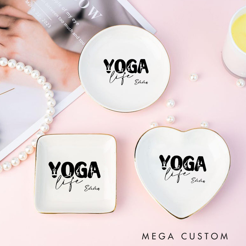 Personalized Yoga Life Ring Dishes Yoga Girl Jewelry Dish Anniversary Gift for Yoga Lover