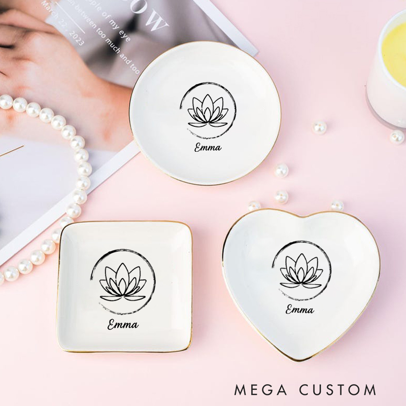 Personalized Lotus Design Ring Dishes Yoga Girl Jewelry Dish Anniversary Gift for Yoga Lover