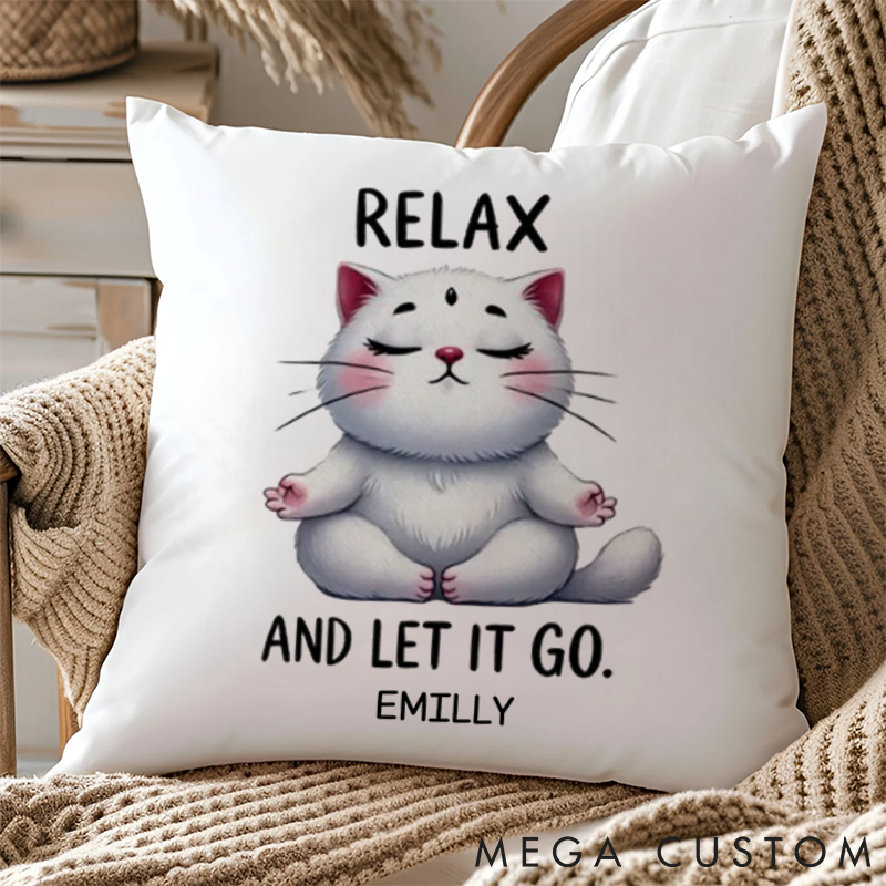 Personalized Relaxing Cat Pillows Meditation pillows Custom Name Yoga Pillows Gift Idea for Yoga Lover and Pet Lover