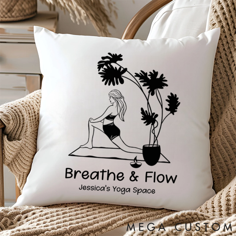 Personalized Yoga Pillows "Breathe & Flow" Themed pillows Custom Name Yoga Pillows Gift Idea for Yoga Lover