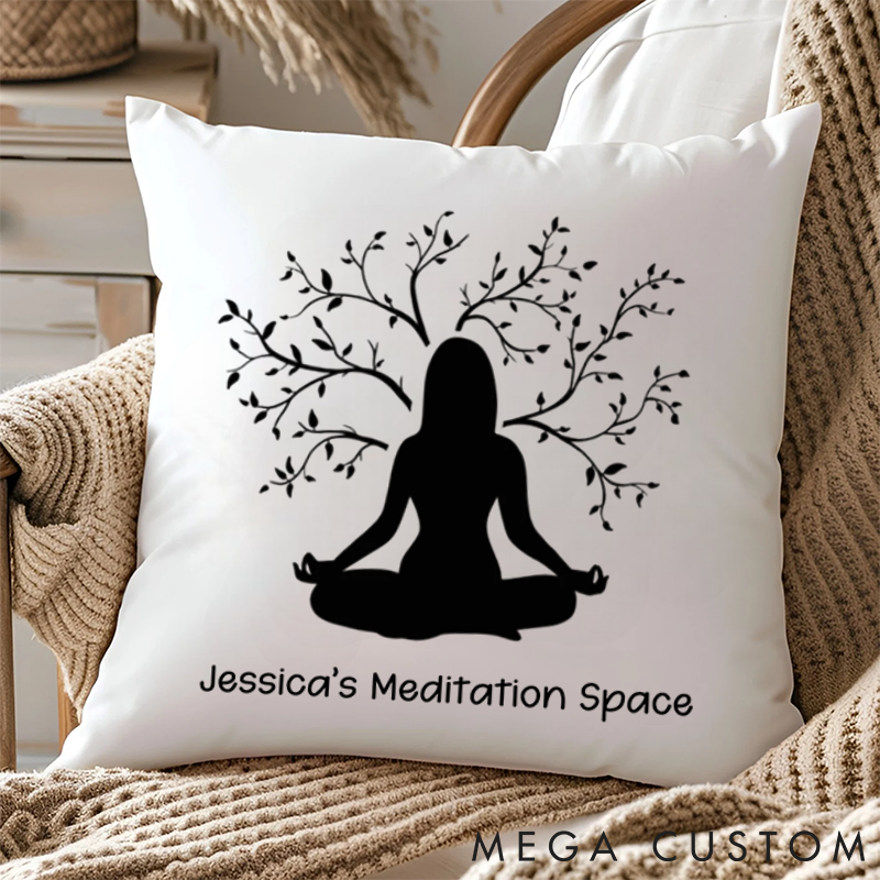 Personalized Meditation Pillows with Natural Foliage Elements Custom Name Yoga Pillows Gift Idea for Yoga Lover