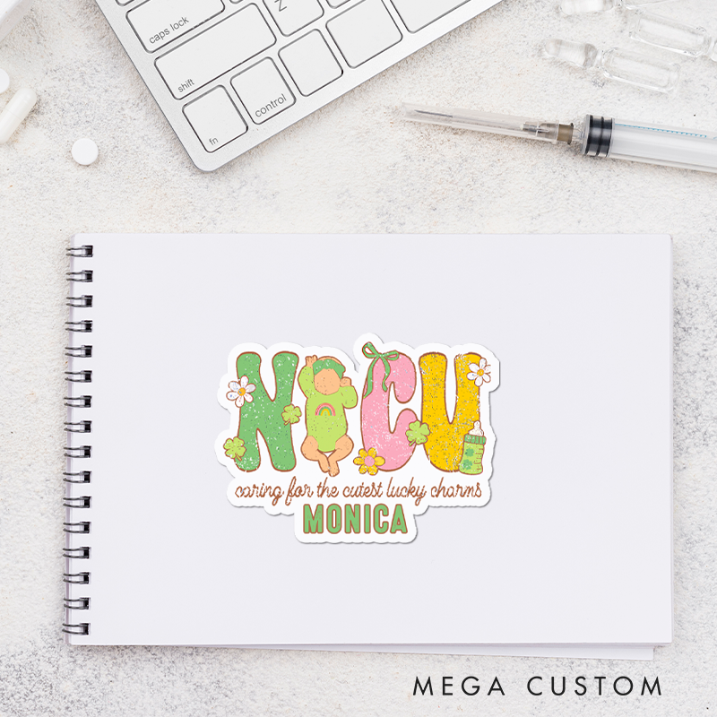 Personalized Nurse Stickers Caring for the Cutest Lucky Charms Personalized Sticker Funny Nurse Sticker Vinyl Die Cut Sticker