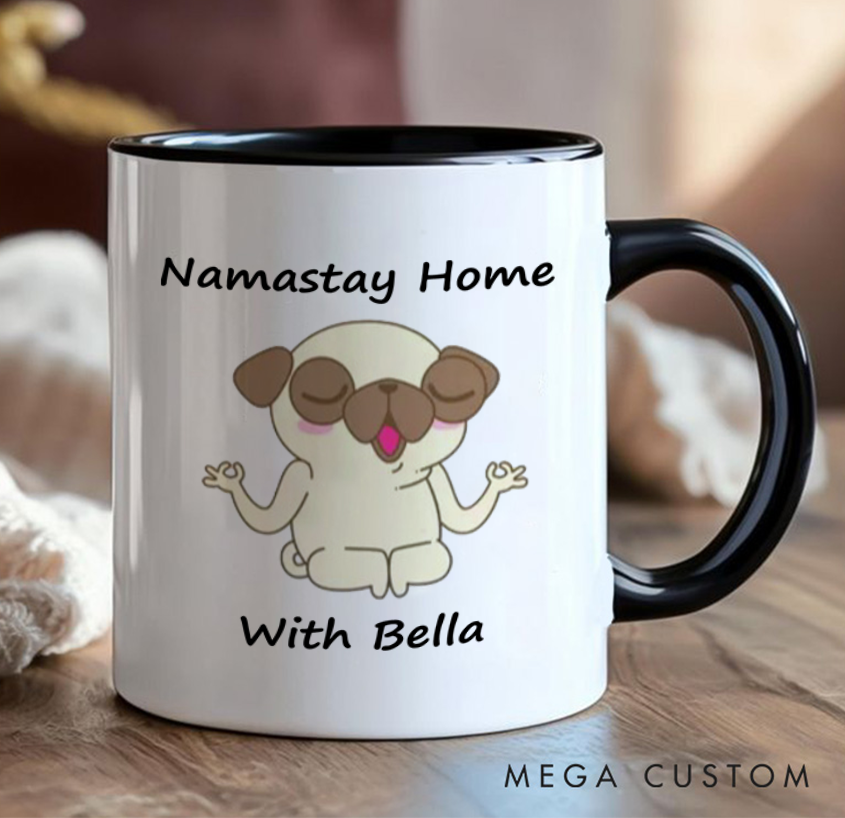 Personalized Yoga Mug with Funny Pug Custom Name Perfect Gift for Yoga Lover and Dog Lover