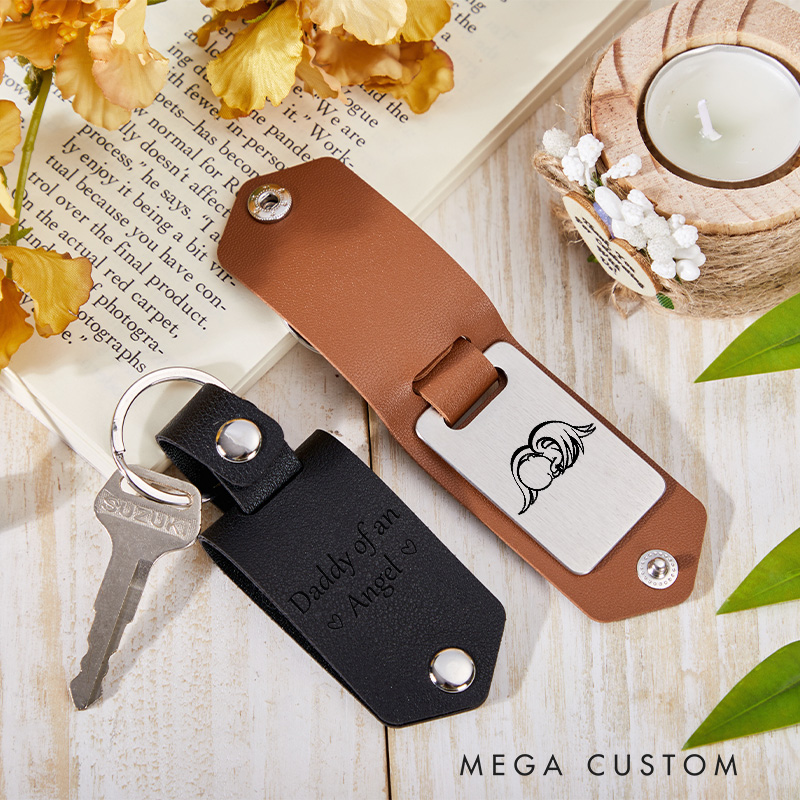 Personalized Daddy of an Angel Keychain Miscarriage Keychain Baby Infant Loss Leather Keyring Loss of Baby Memorial Keychain Sympathy Gift