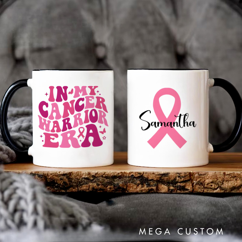 Personalized Inspiring Breast Cancer Awareness Pink Ribbon and Strength Symbol Design Mug
