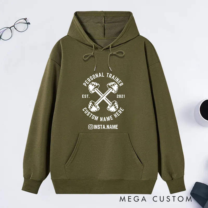 Personalized Trainer Classic Hoodies with Dumbbell Design for Fitness Enthusiasts Bodybuilders and Gym Lovers