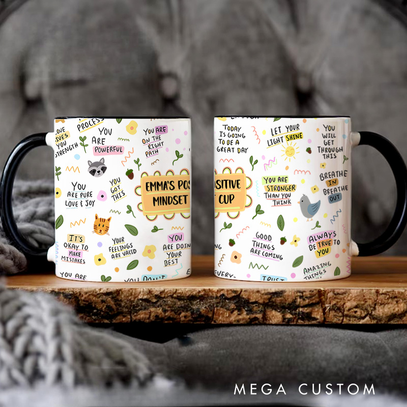 Personalized Encouraging Mental Health Self-Care and Inspirational Quote Collage Design Mug