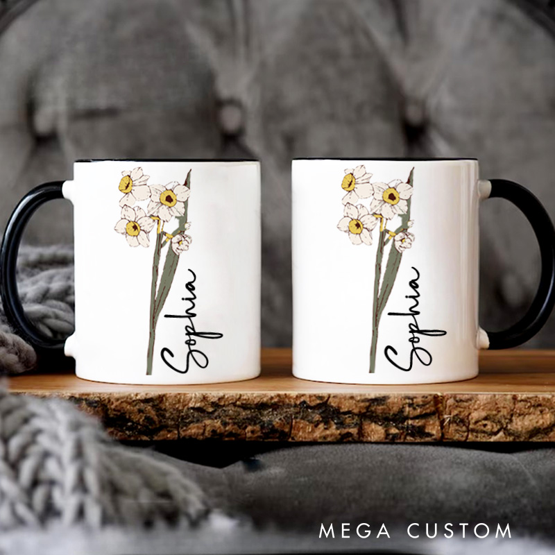 Personalized Birthday Floral Botanical Illustration with Delicate Touch Design Mug