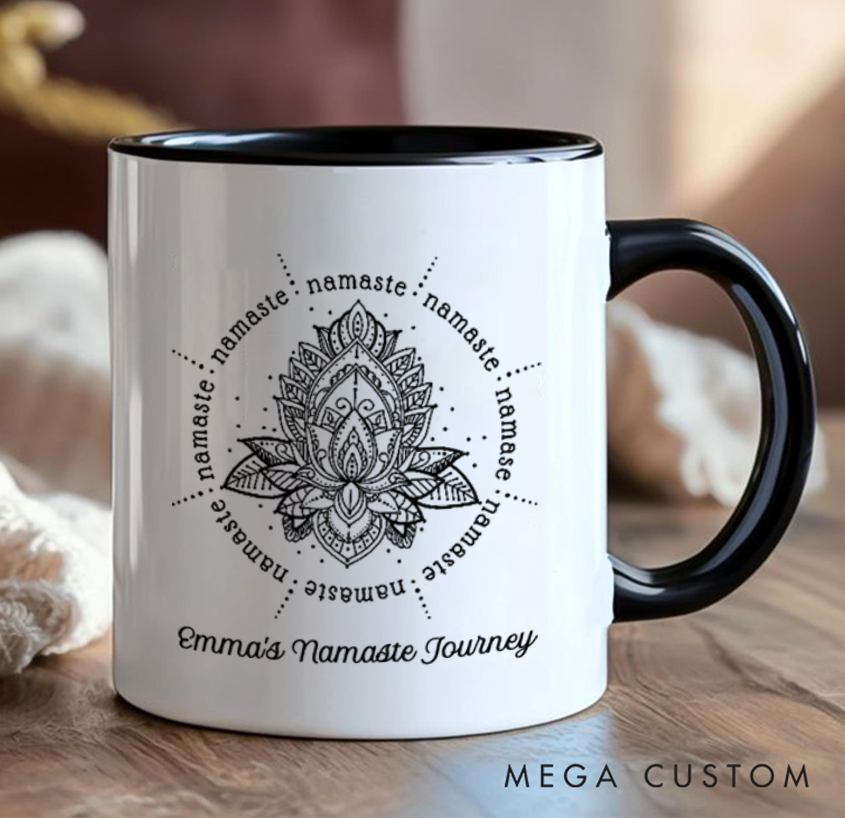 Personalized Namaste Mug with Mandala Design Custom Name Perfect Gift for Yoga Lover to Celebrate Peace