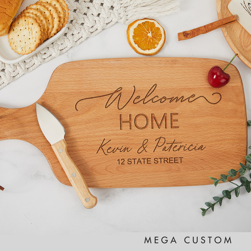 Personalized Custom Names Address Welcome Home Cutting Board for Housewarming Celebrations