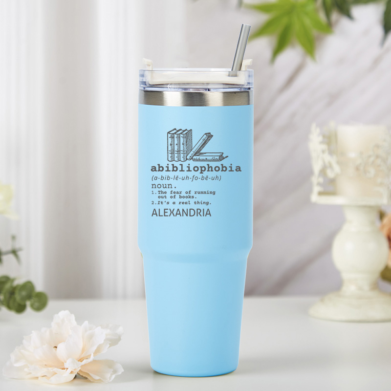 Personalized Abibliophobia Tumbler Book Lover Tumbler Stainless Steel Tumbler with Name Bookish Gift Reader Gift Book Lover Gift 