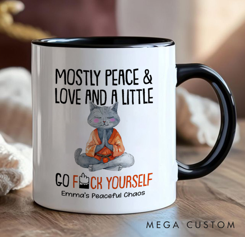 Personalized Funny Mug with Meditating Cat Design Custom Name Perfect Gift for Yoga Lover and Cat Lover