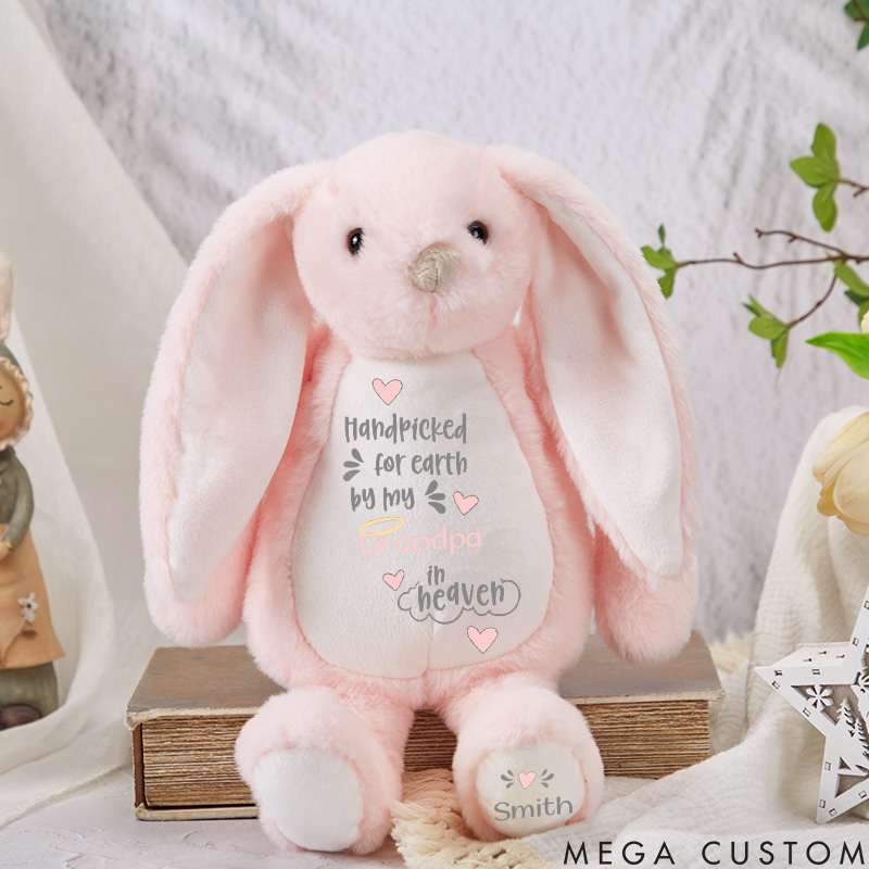 Personalized Handpicked for Earth Bunny Heaven Sent Gift Grandparent Loss Remembrance Baby Girl Gift Baby Shower Memorial Stuffed Animal