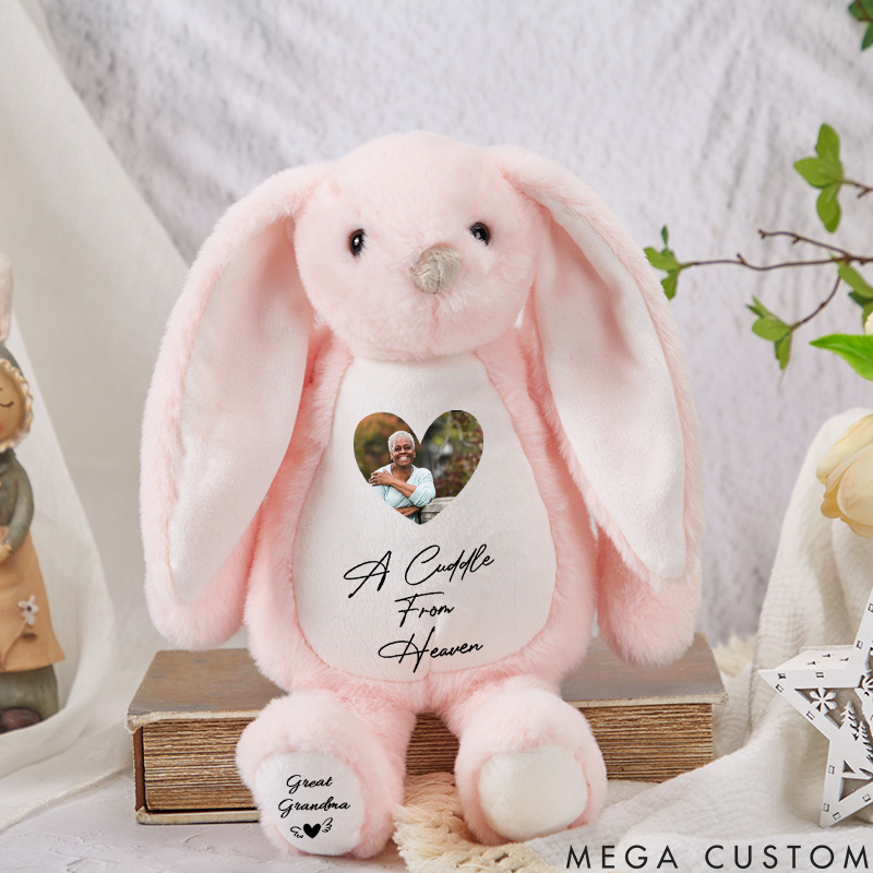 Personalized Memorial Bunny with Photo a Cuddle From Heaven Gift Memorial Keepsake Bereavement Gift Newborn Gift Loss of Loved One Sympathy Gift 