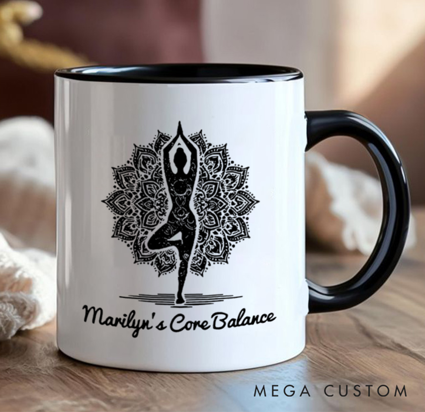 Personalized Yoga Balance Mug with Mandala Design Custom Name Perfect Gift for Yoga Lover